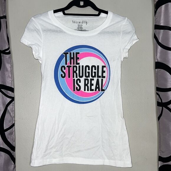 The Struggle Is Real Womens Graphic Short Sleeve T-Shirt, White Size Small 3-5 - Picture 3 of 6
